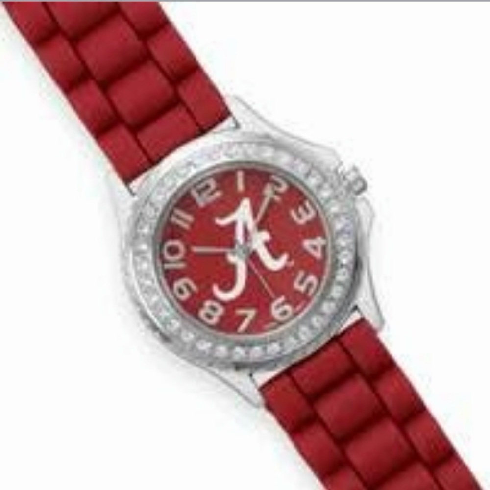 Alabama Crimson Tide Red Rhinestone Watch~Adjustable Silicone Band~Fan Gear~NWOT